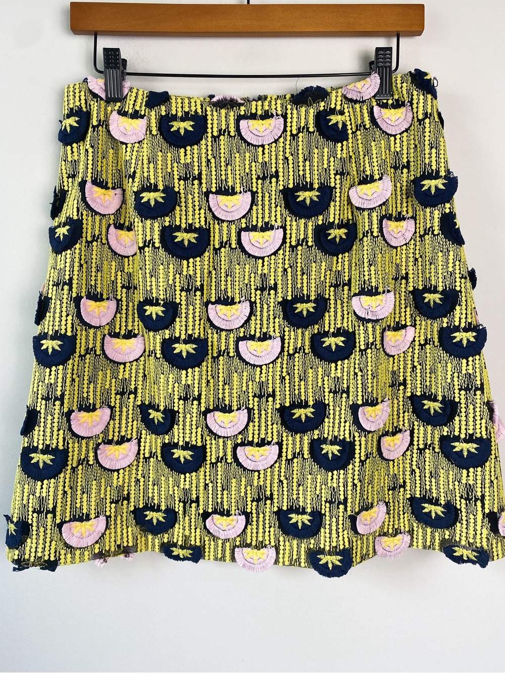 Anthropologie Hutch Womens Loren Embroidered Mini Skirt 10 Yellow Navy Preppy